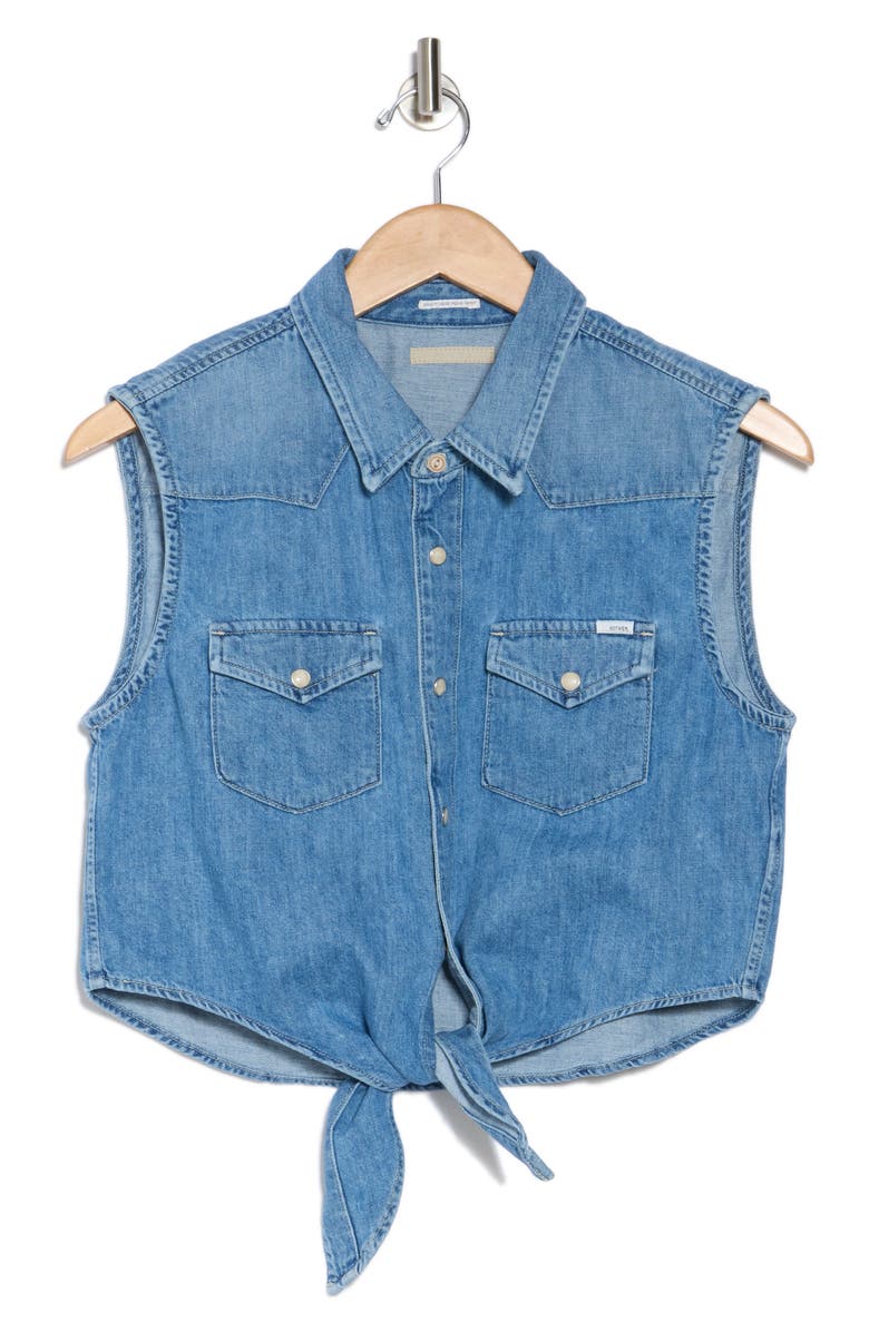 MOTHER The Sleeveless Knotted Exes Button-Up Shirt, Alternate, color, Maritime Masterpiece