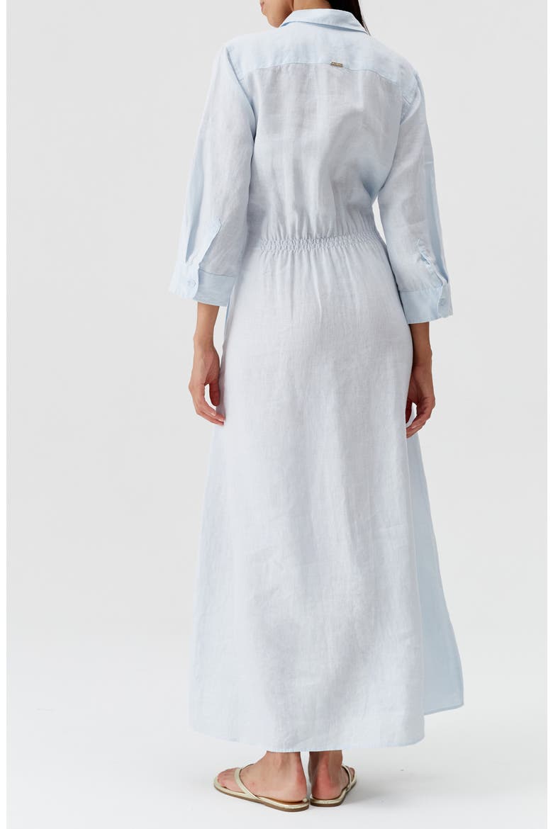 Gillian Linen Tie Front Cover-Up Maxi Shirtdress, Alternate, color, BREEZE