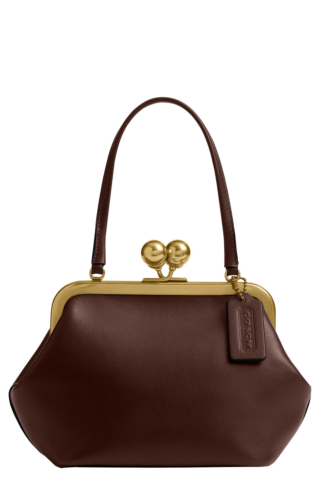 COACH Kisslock Frame Leather Bag, Main, color, B4/Maple