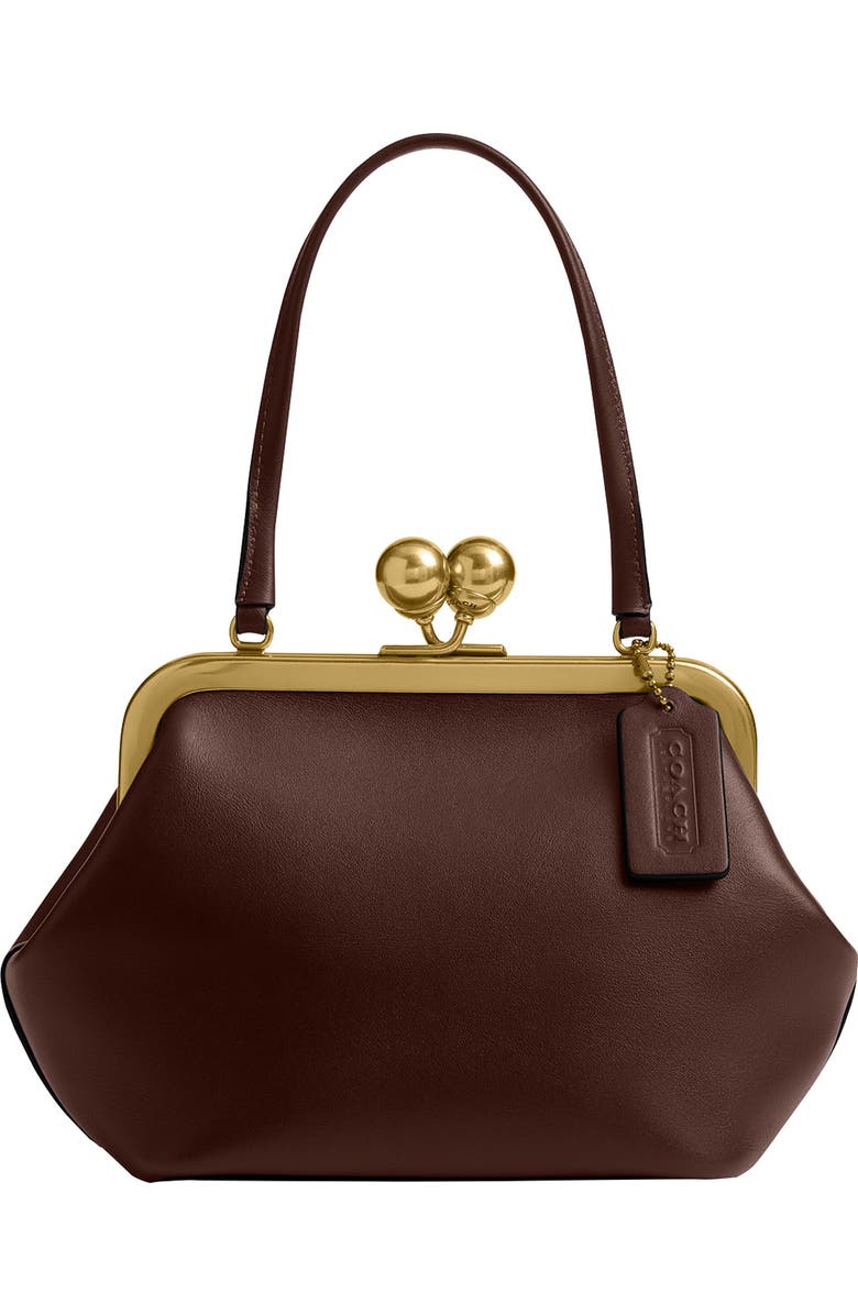 COACH Kisslock Frame Leather Bag, Main, color, B4/Maple