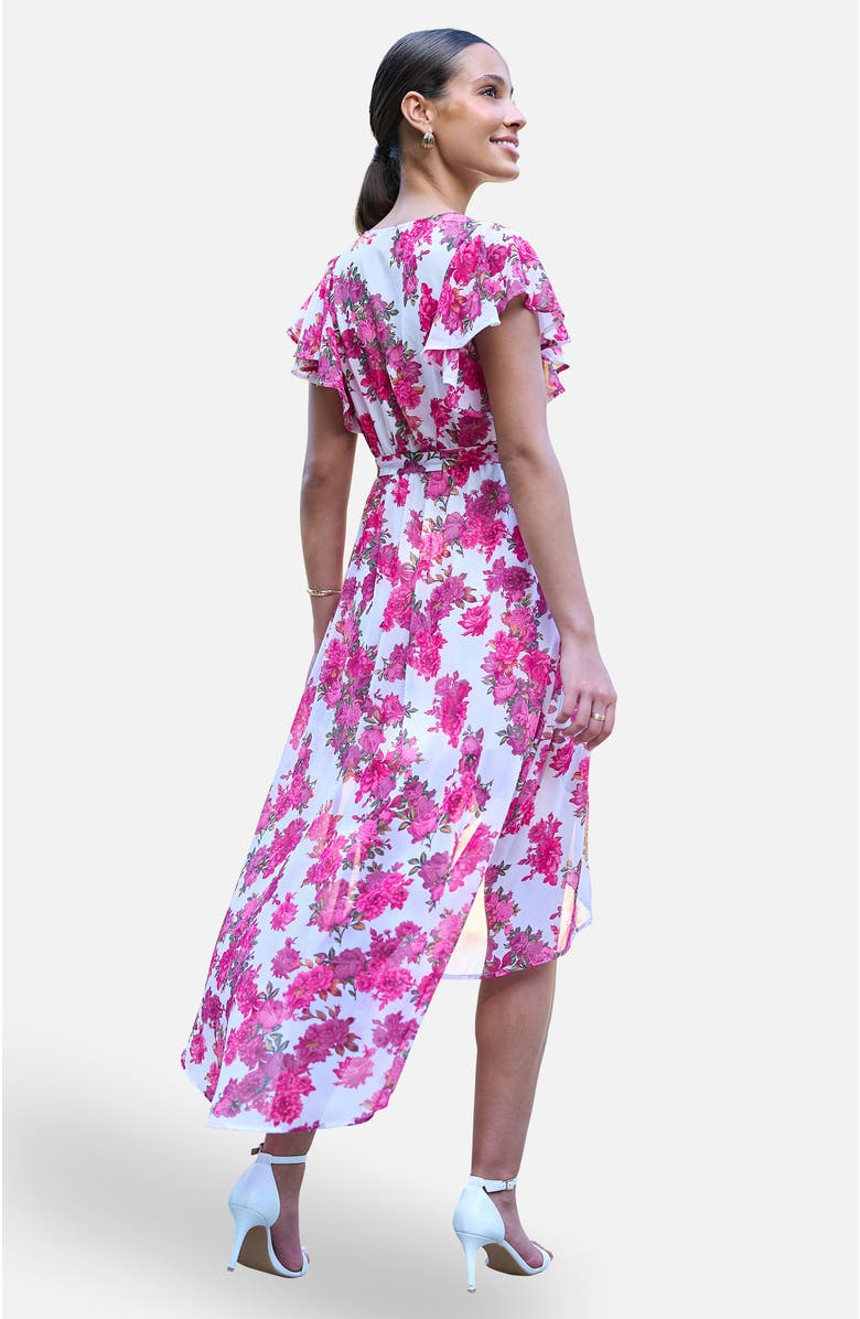 Yumi Floral Dipped Hem Wrap Dress, Alternate, color, Ivory