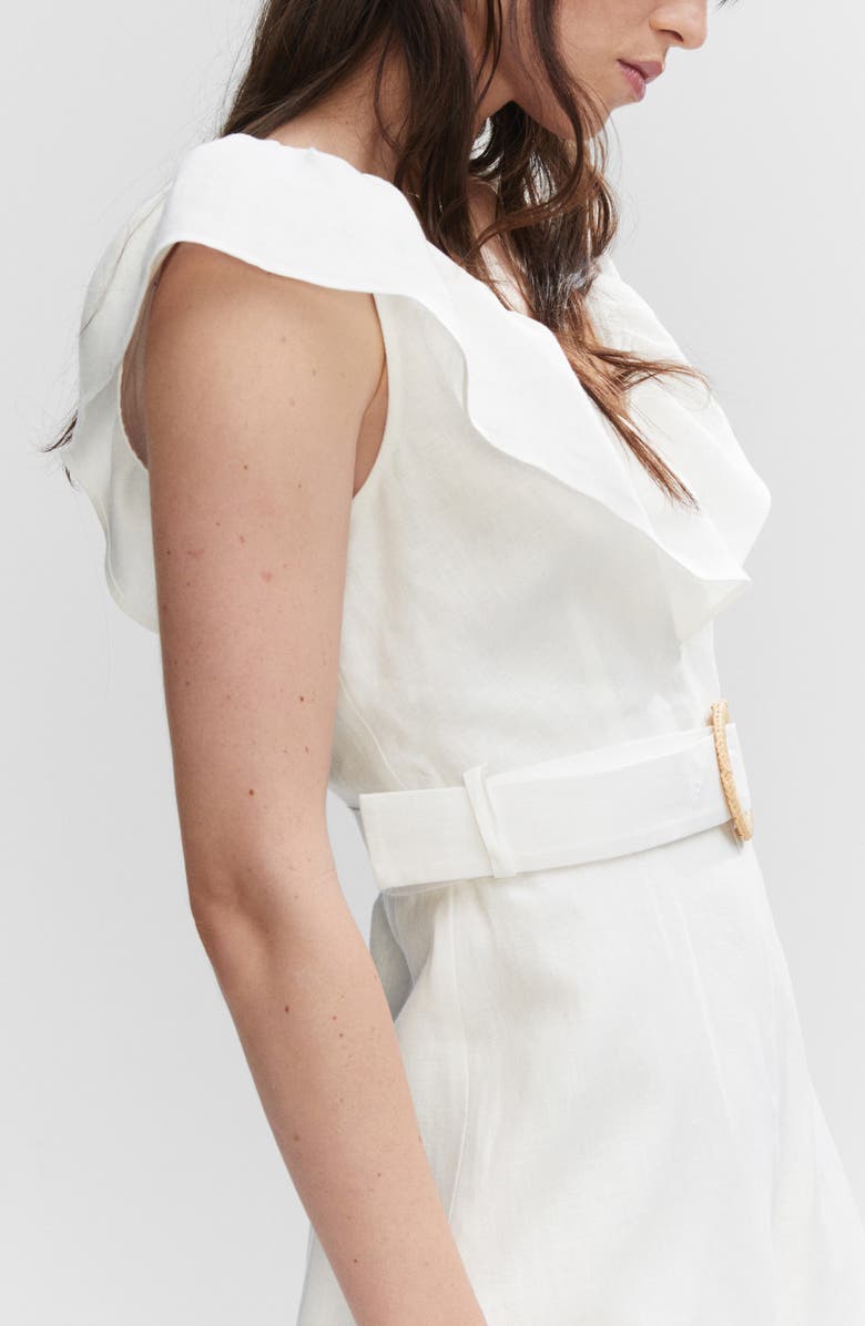 MANGO Ruffle Belted Linen Romper, Alternate, color, 