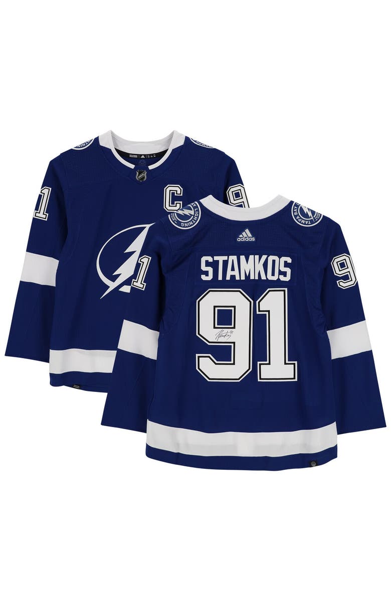 FANATICS AUTHENTIC Steven Stamkos Tampa Bay Lightning Autographed Blue Adidas Authentic Jersey, Main, color, 