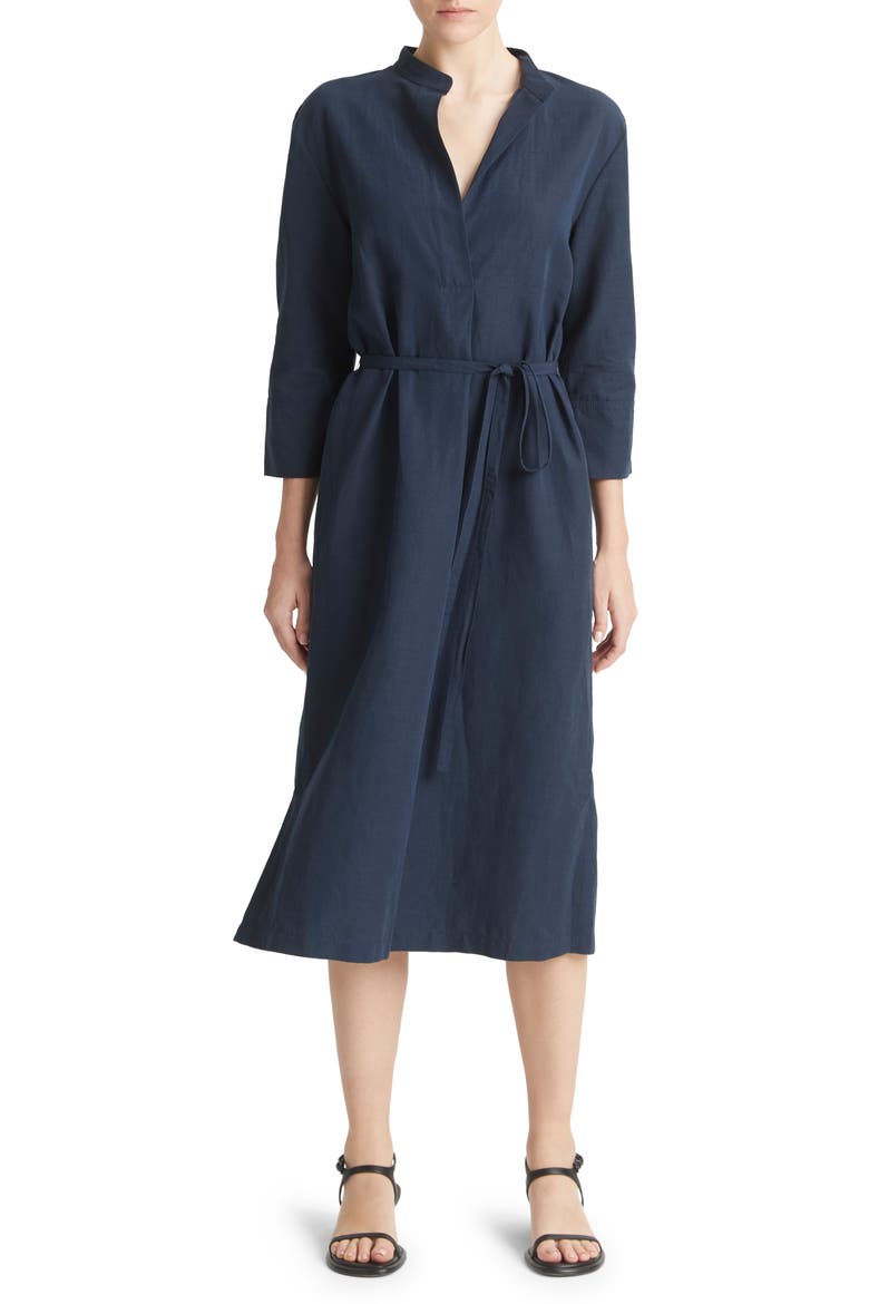 Split Neck Belted Midi Dress, Main, color, COASTAL
