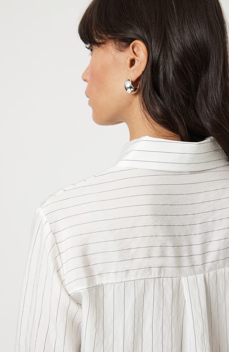Mavi Jeans Pinstripe Crop Button-Up Shirt, Alternate, color, White/ Black Pin Stripe