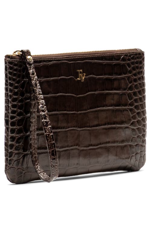 Frances Valentine Croc Embossed Leather Wristlet In Brown