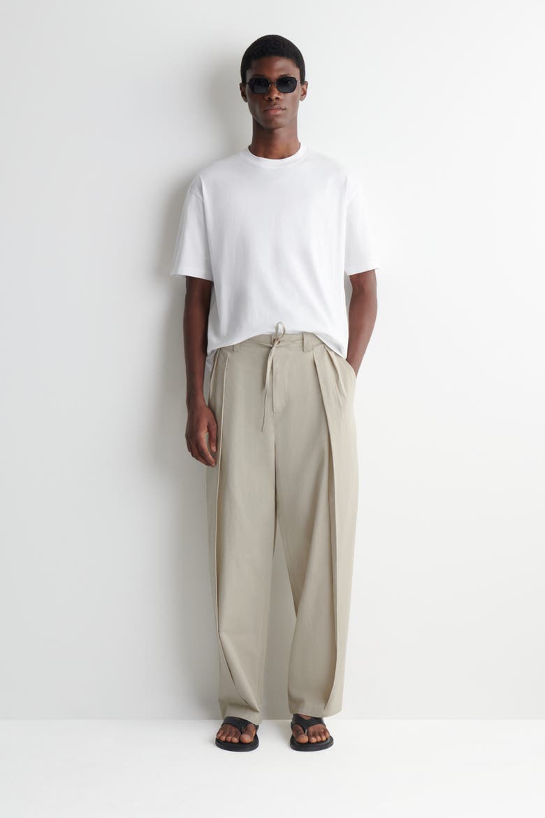 Cotton Relaxed Wide-leg Drawstring Pants, Main, color, BEIGE