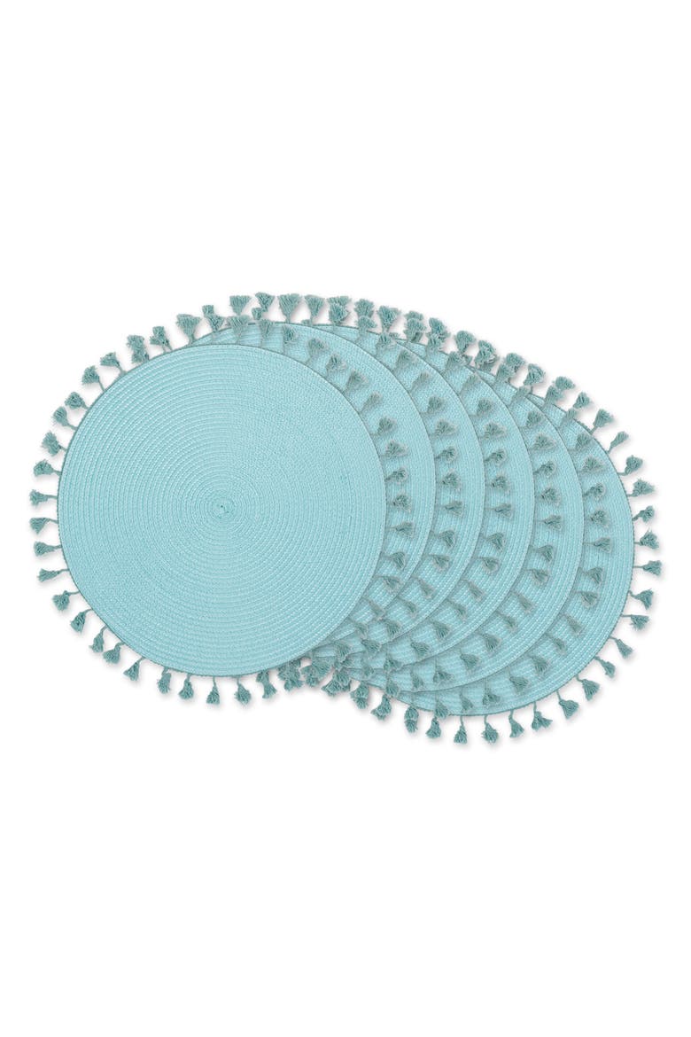 Tassel Fringe PP Woven Round Placemat Set/6, Main, color, Aqua