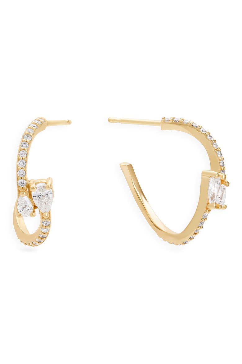 14K Gold Curved Diamond Pear Huggie Hoop Earrings, Main, color, YELLOW GOLD