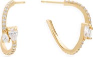 LANA 14K Gold Curved Diamond Pear Huggie Hoop Earrings