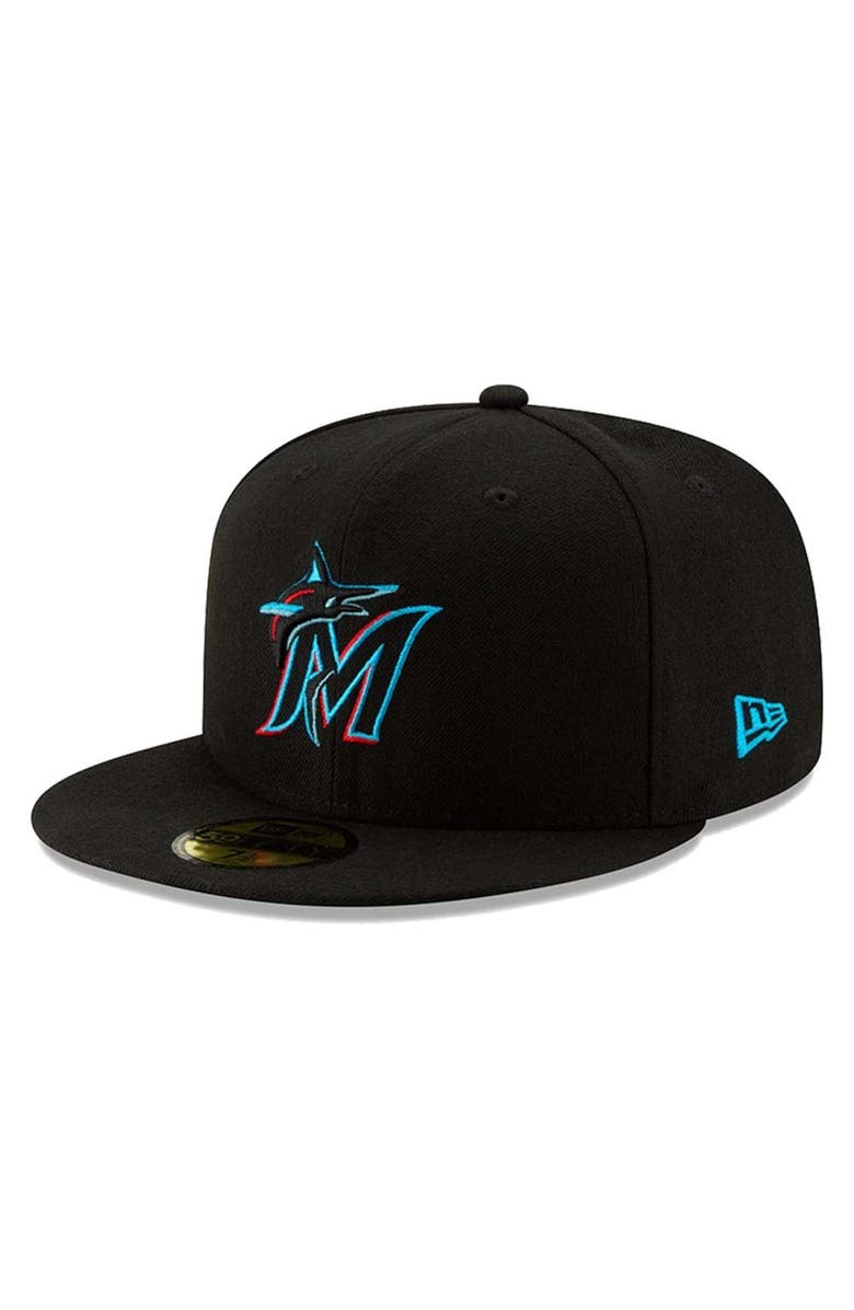 New Era Men's New Era Miami Marlins Black On-Field Authentic Collection 59FIFTY Fitted Hat, Main, color, Black