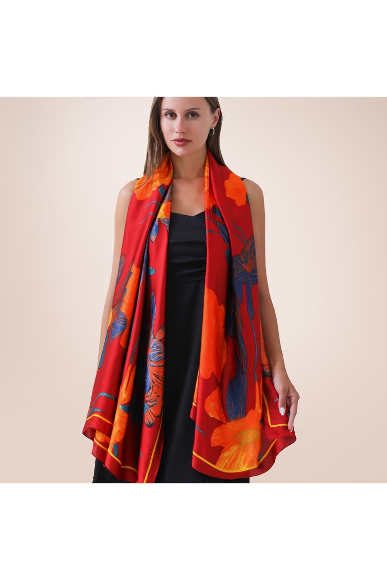 Koi Pond Floral Scarf - Red, Alternate, color, Red