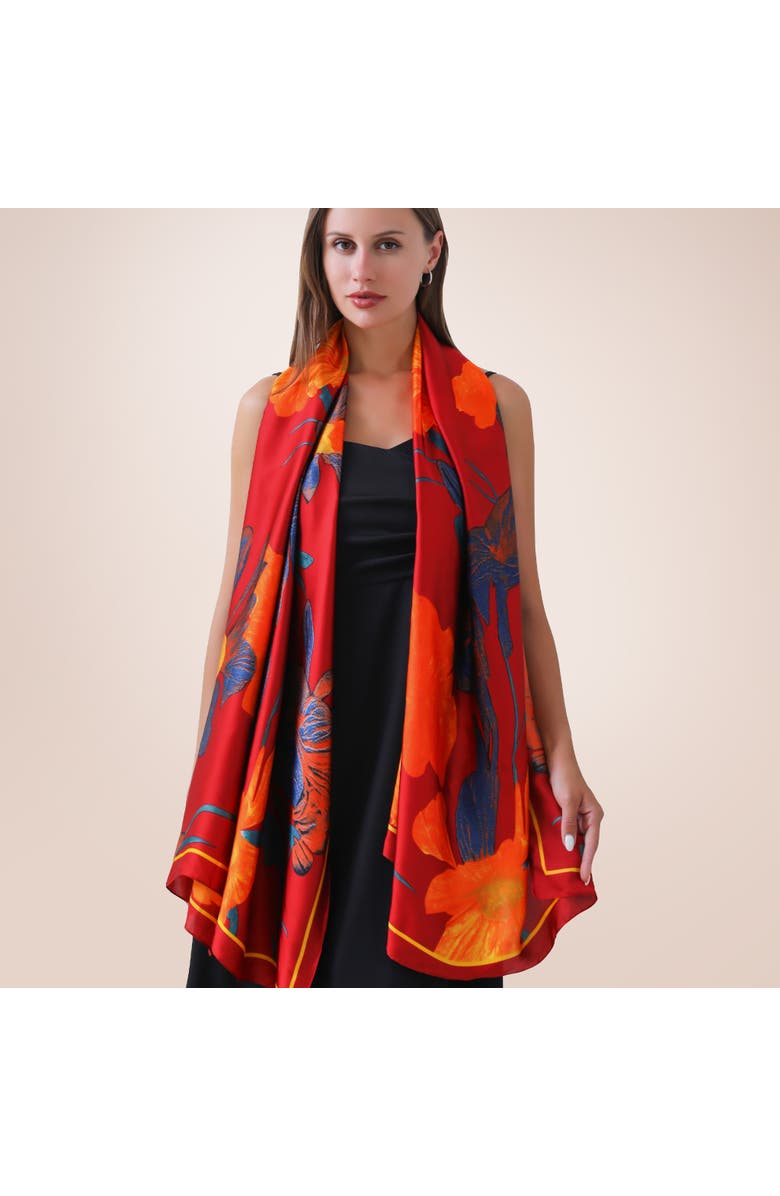 Youzey Koi Pond Floral Scarf - Red, Alternate, color, Red