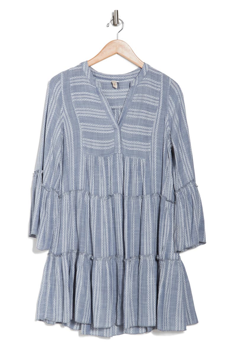 Printed Tiered A-Line Dress, Alternate, color, DENIM