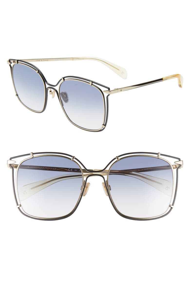 56mm Gradient Square Sunglasses, Main, color, BLACK/ BLUE/ GOLD