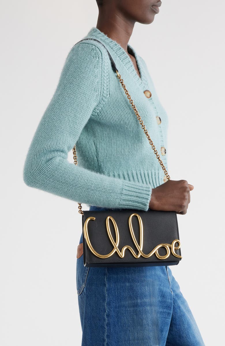 Chloé Script Logo Hardware Leather Shoulder Bag, Alternate, color,
