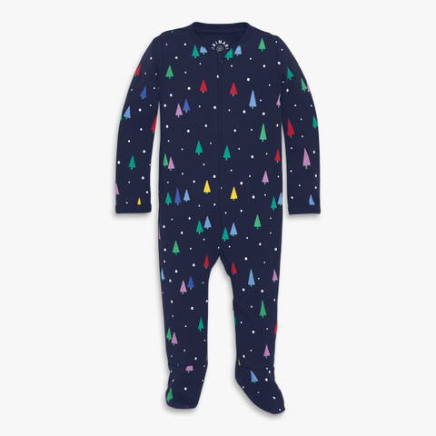 Baby Organic Zip Footie In Holiday Prints