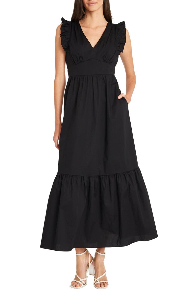 Maggy London V-Neck Sleeveless Solid Maxi Dress, Main, color, 