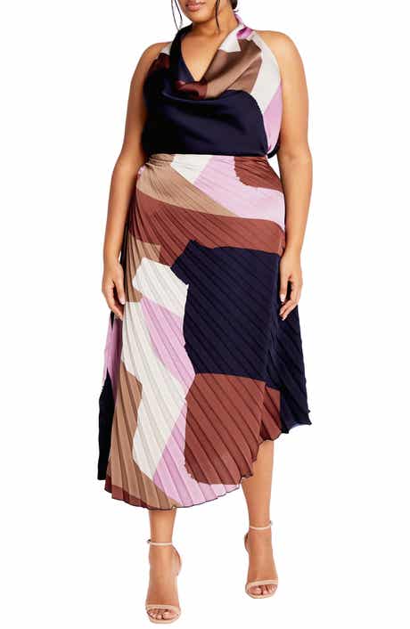City Chic Amaya Print Pleated Satin Maxi Skirt