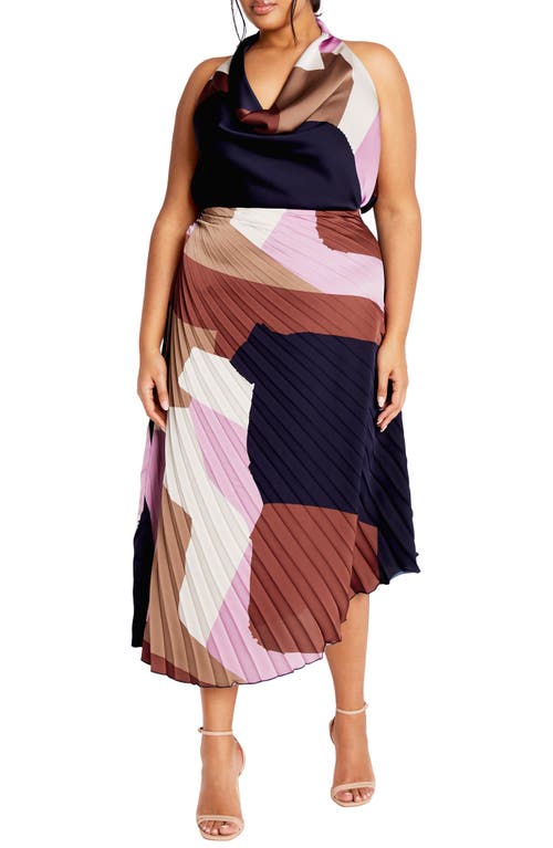 Shop City Chic Amaya Print Pleated Satin Maxi Skirt In Geo Muse