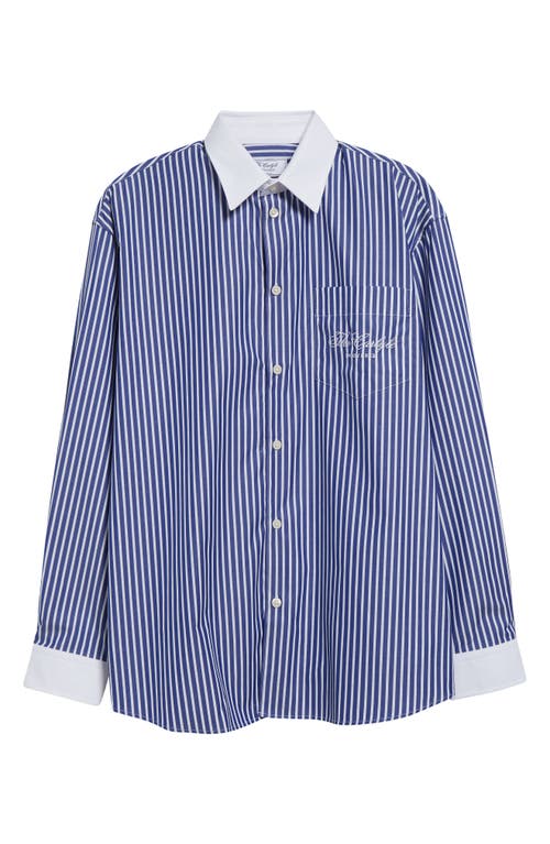Sporty And Rich Sporty & Rich Carlyle Script Oversize Button-up Shirt In Blue