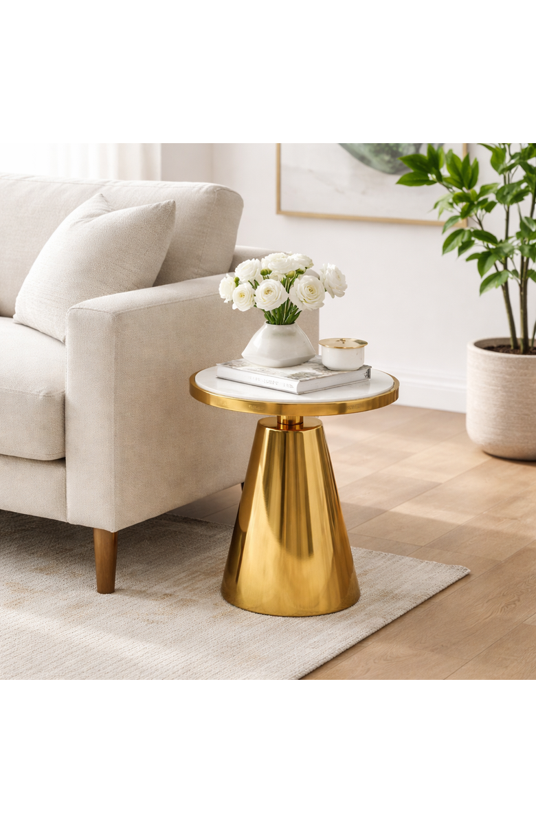 Expo Bazaar White Marble Side Table Gold Metal Frame Modern End Table Home Decor Accent, Alternate, color, Gold - 18X18x21.5"