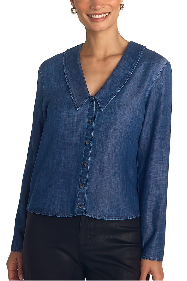 Puritan Collar Chambray Button-Up Shirt, Main, color, MOONLIT WASH