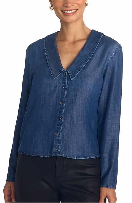Puritan Collar Chambray Button-Up Shirt