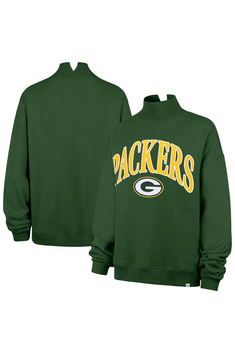 Women's '47 Green Green Bay Packers Oversized Vantage Mock Neck Sweatshirt, Main, color, Green