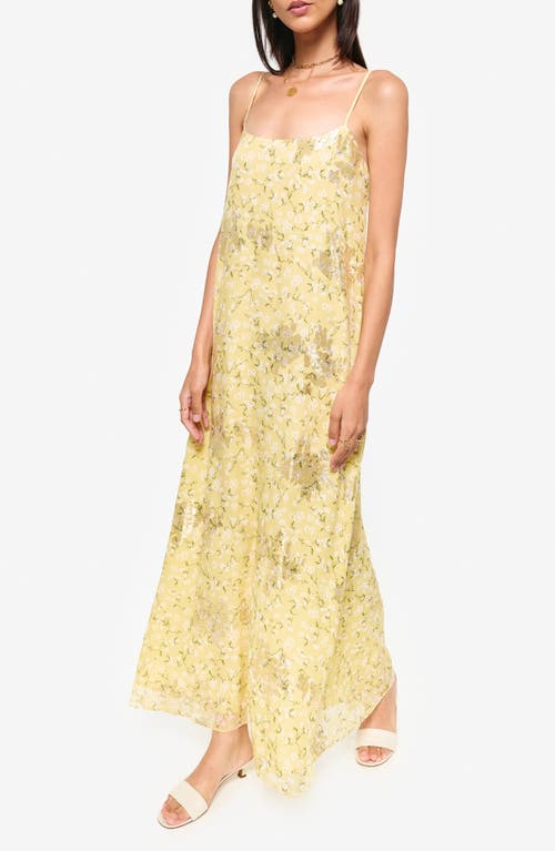 Cami Nyc Lux Floral Print Metallic Silk Maxi Slipdress In Yellow Magnolia