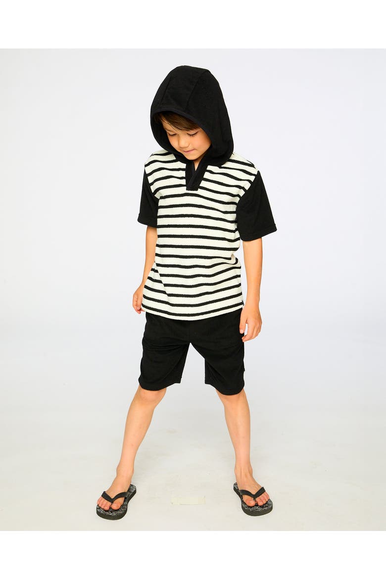 Hooded Terry Stripes T-Shirt with Shorts Set, Alternate, color, Black & White Stripes