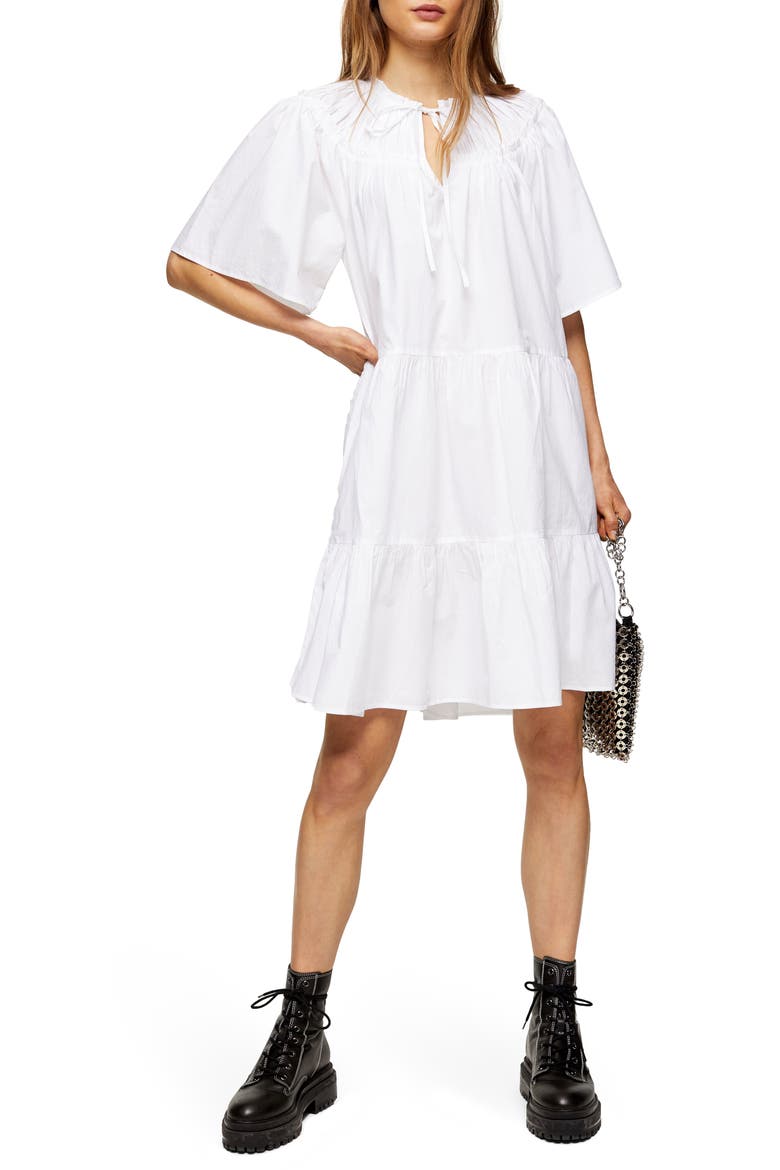 Smocked Poplin Dress, Main, color, WHITE