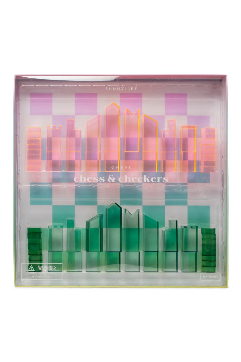Lucite® 2-In-1 Chess & Checkers Set, Alternate, color, SHERBET