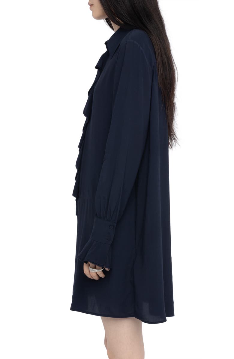 Zadig & Voltaire Rhelyne Ruffle Long Sleeve Shirtdress, Alternate, color, Encre