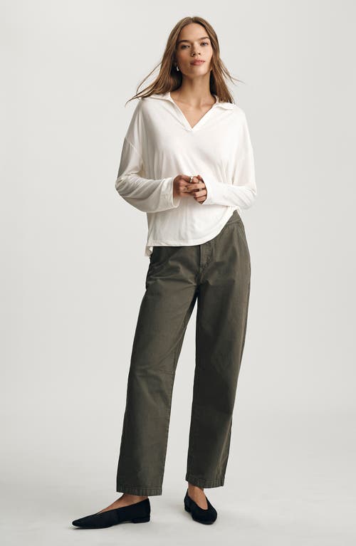 Mavi Jeans Luxe Touch Collar Long Sleeve T-shirt In White