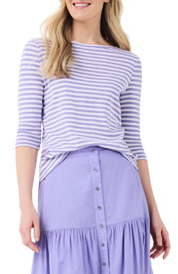 Nzt By Nic+zoe Stripe Boat Neck Cotton T-shirt