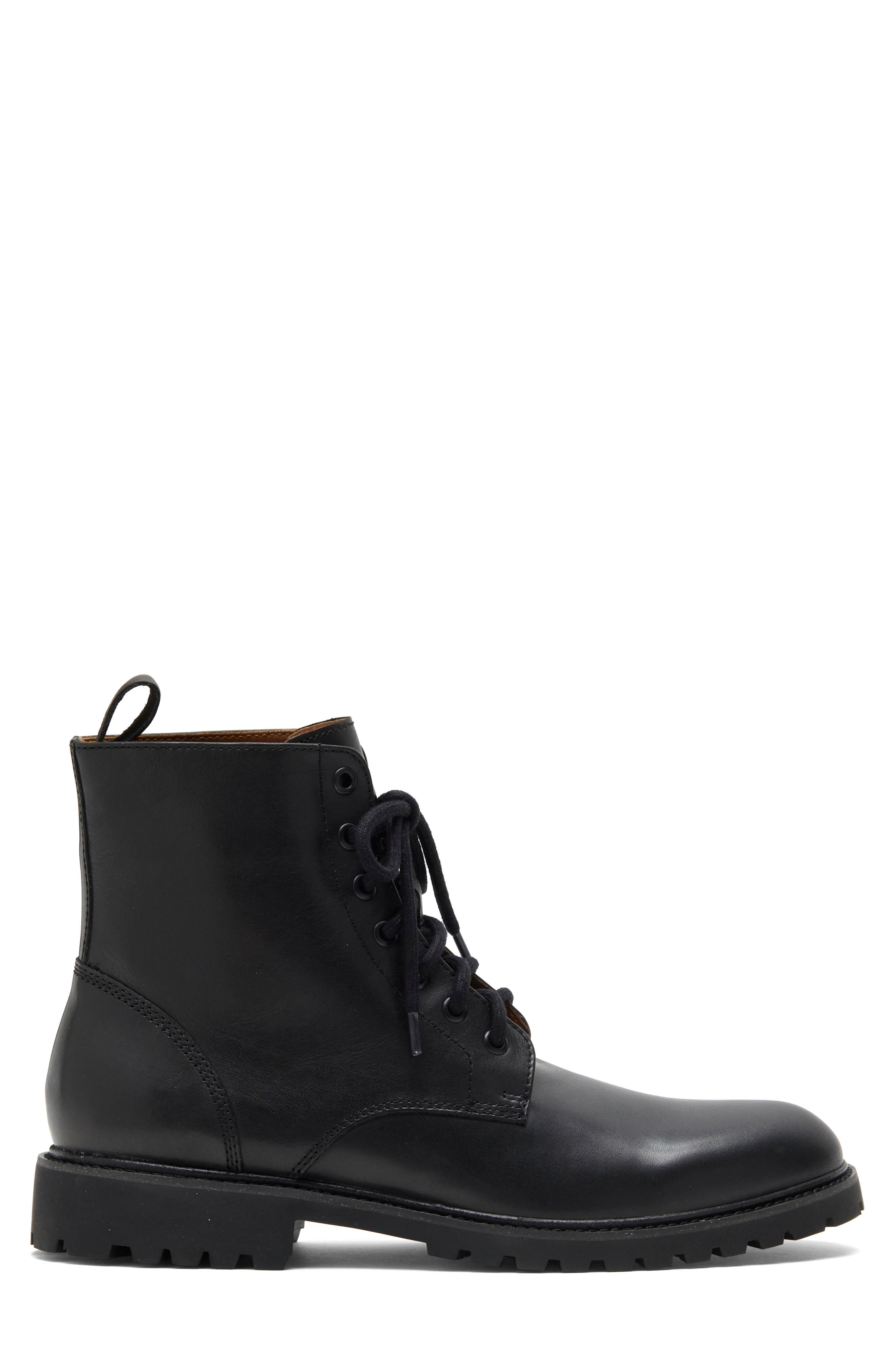 Leather Combat Boot, Alternate, color, BLACK