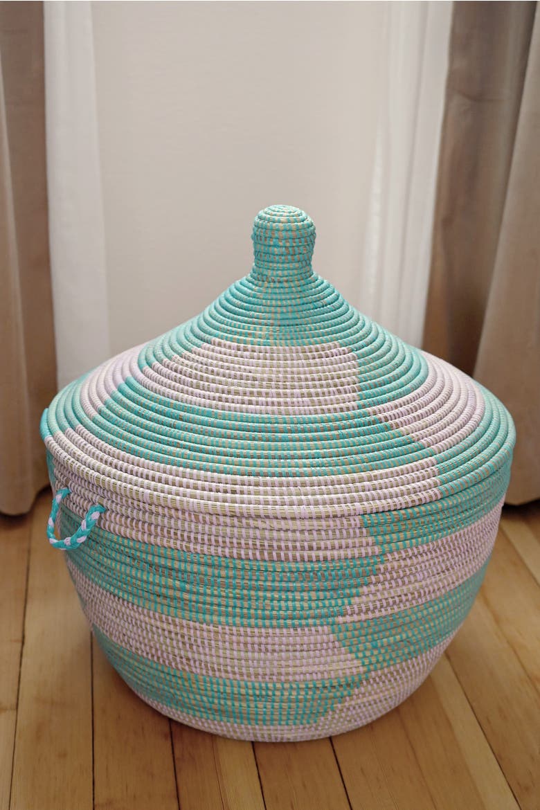 Herringbone Storage Basket, Alternate, color, Aqua & Lavender