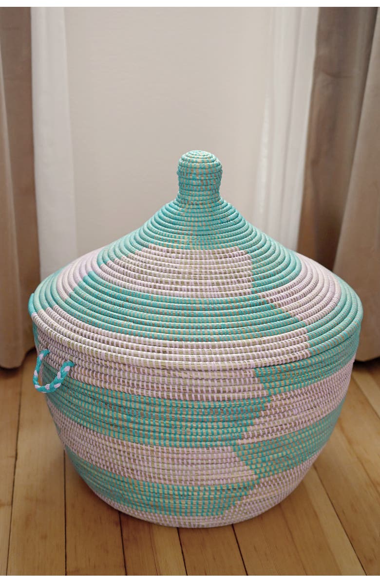 African Modern Herringbone Storage Basket, Alternate, color, Aqua & Lavender