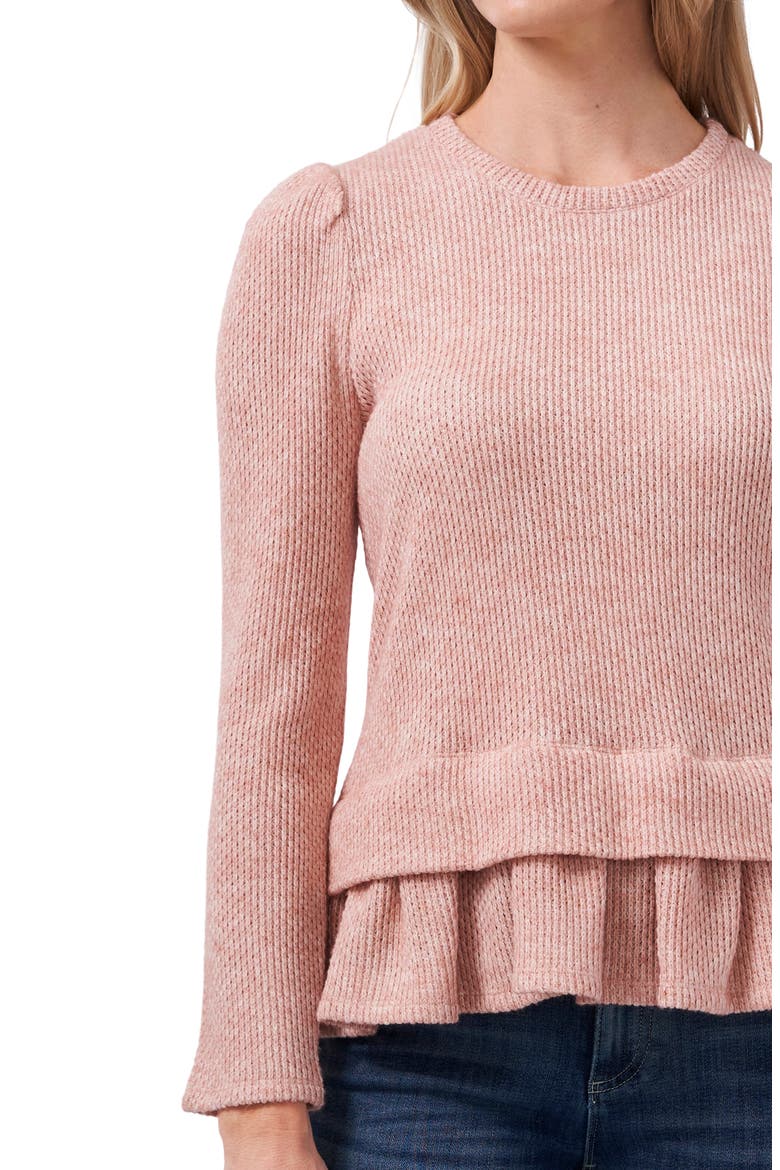Puff Sleeve Peplum Sweater, Alternate, color, MISTY PINK