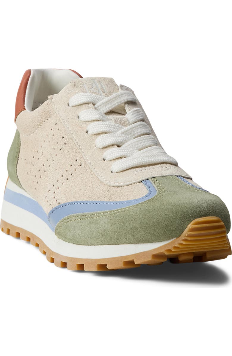 Ralph Lauren Dani Perforated Lace-Up Sneaker, Main, color, Explorer Sand/Green/Blue