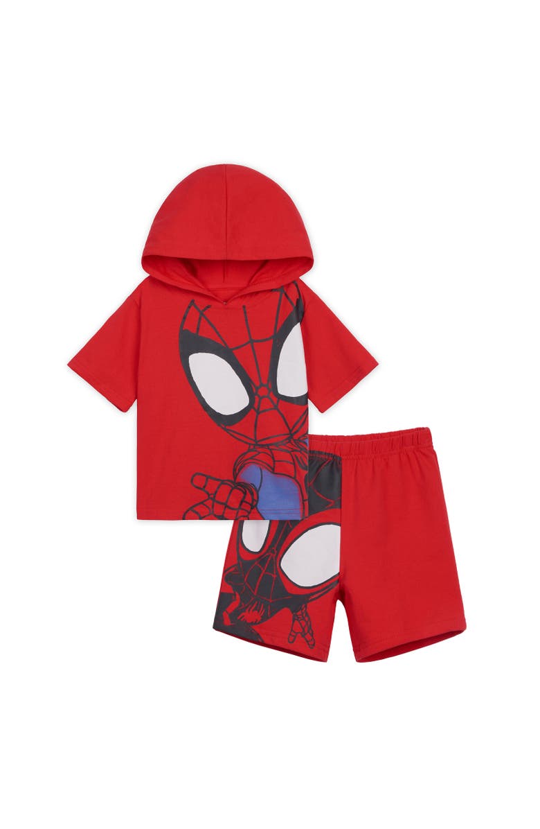 Marvel Spidey and His Amazing Friends Short Sleeve Hoodie & Shorts Set, Main, color, Red