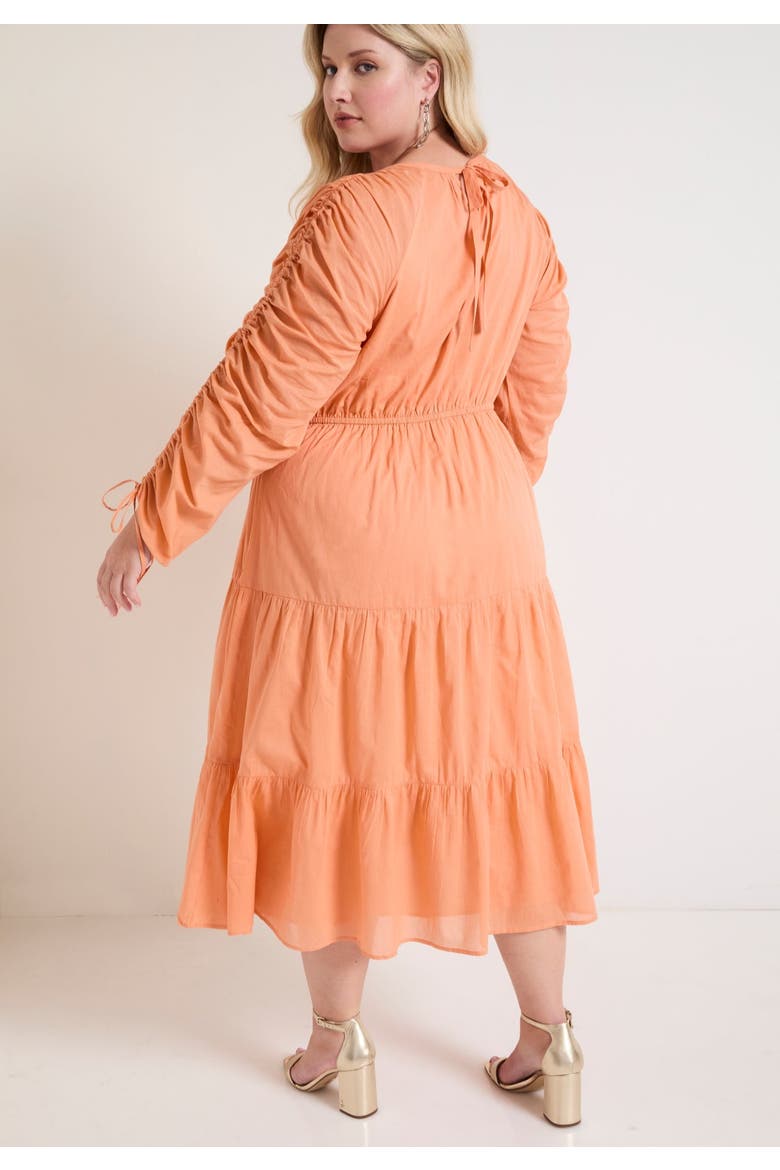 Cotton Voile Ruched Midi Dress, Alternate, color, SHELL CORAL