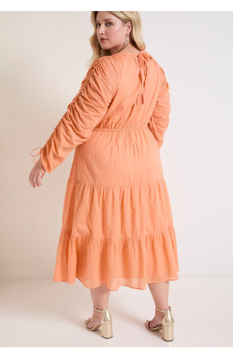 June + Vie Cotton Voile Ruched Midi Dress, Alternate, color, Shell Coral