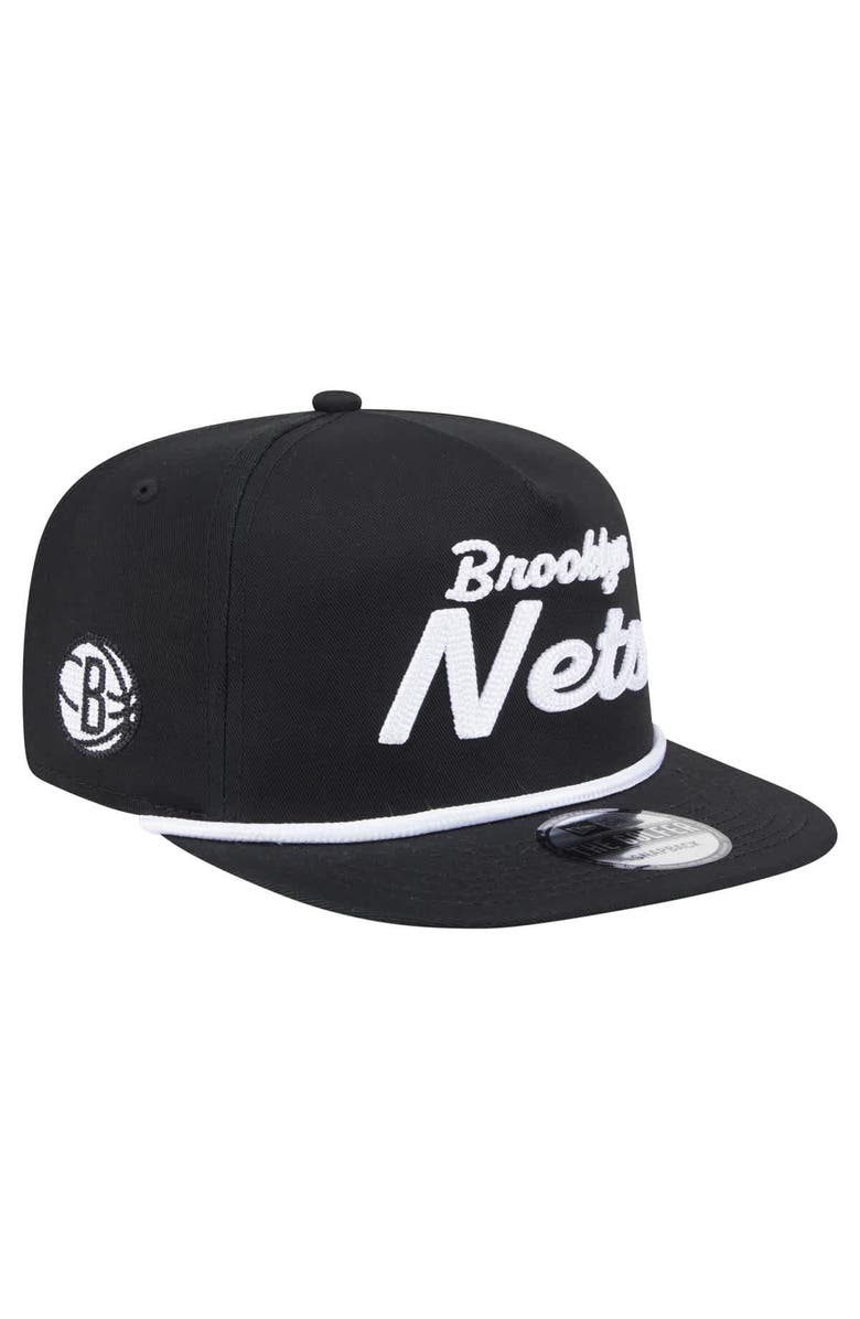 New Era Men's New Era Black Brooklyn Nets Team Text Golfer Snapback Hat, Main, color,