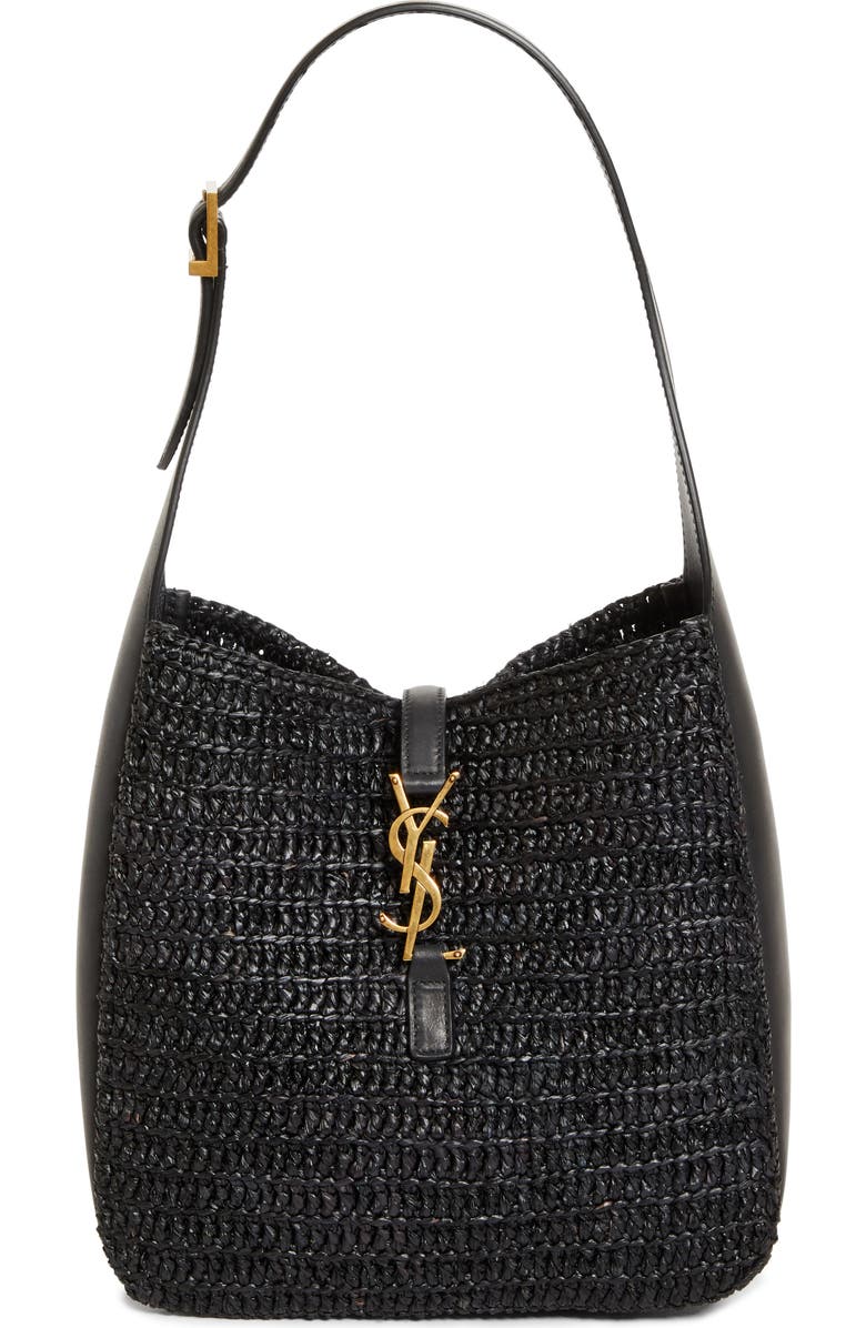 Saint Laurent Small Le 5 À 7 Woven Raffia Hobo Bag, Main, color,