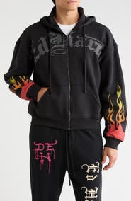 Ed Hardy Skull Flames Rhinestone Boxy Zip Hoodie