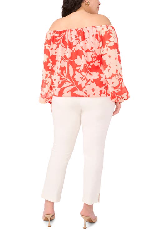 Shop Vince Camuto Floral Off The Shoulder Tie Hem Top In Cayenne