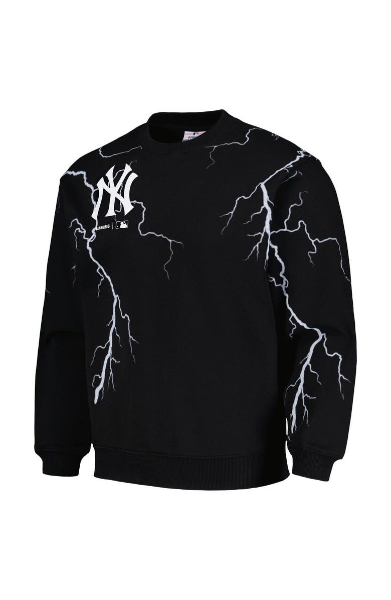 PLEASURES Men's PLEASURES Black New York Yankees Lightning Crewneck Pullover Sweatshirt, Alternate, color,