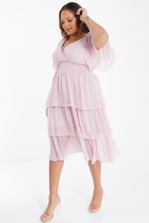 Quiz Plus Size Chiffon Glitter Tiered Dress In Pink